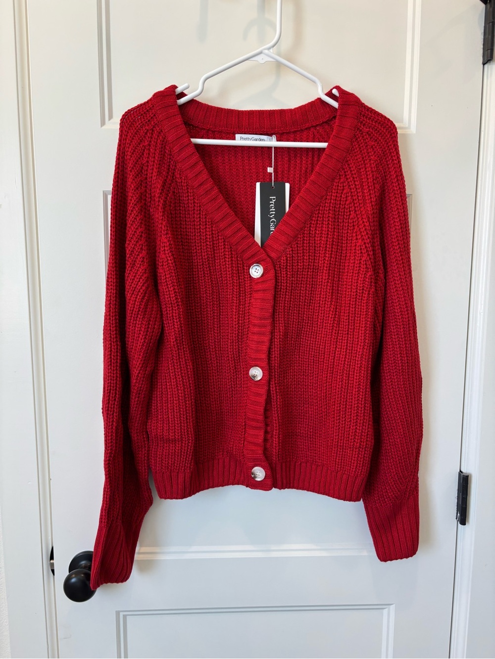 PrettyGarden Red V-Neck Button-Front Cardigan